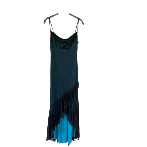 VINTAGE Y2K Formal Dress Teal Black Sparkle Cowl Neck Whimsigoth Glitter Medium - Picture 1 of 8